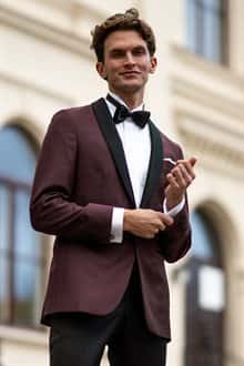 Bordeaux smoking, slimfit eller classic fit m. sjalskrave