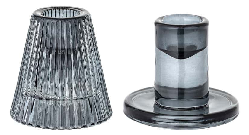 Lysestage, grå, glas