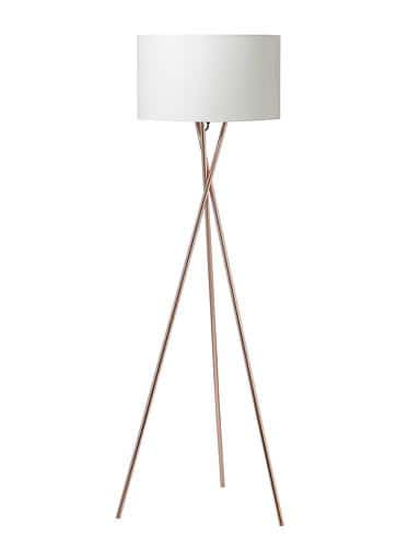 Gulvlampe, kobber m. hvid skærm