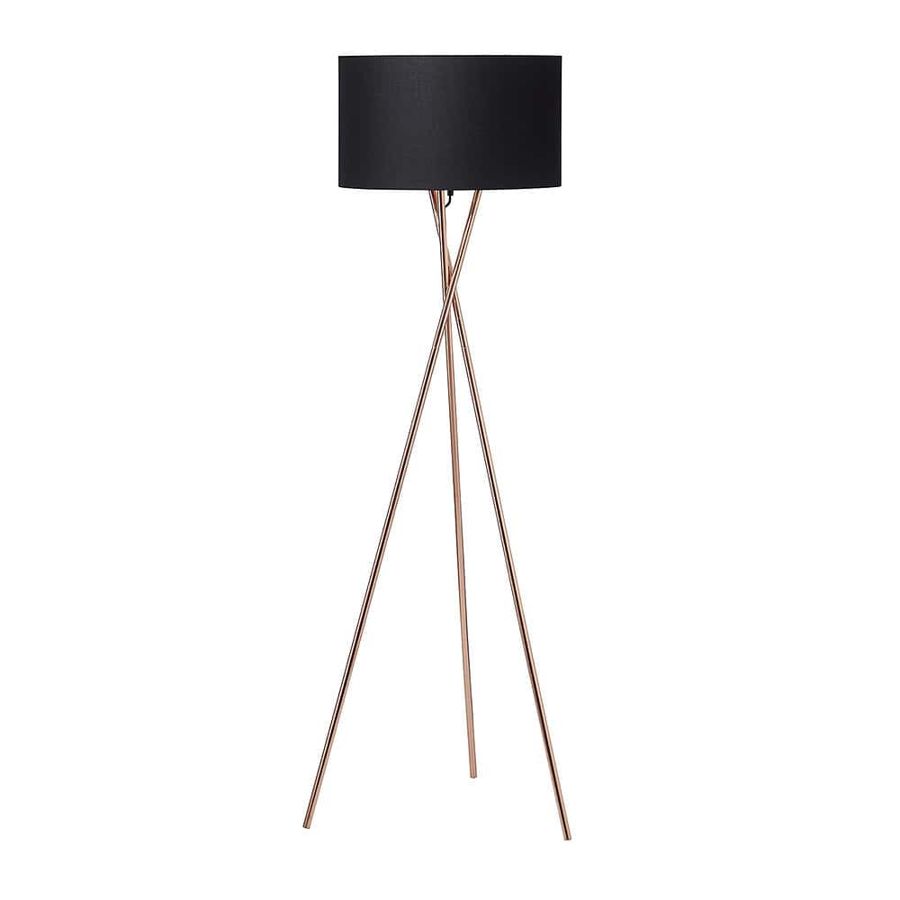Gulvlampe, kobber m. sort skærm
