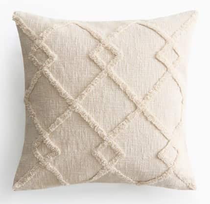 Pude, lys beige tuftet, 50x50 cm