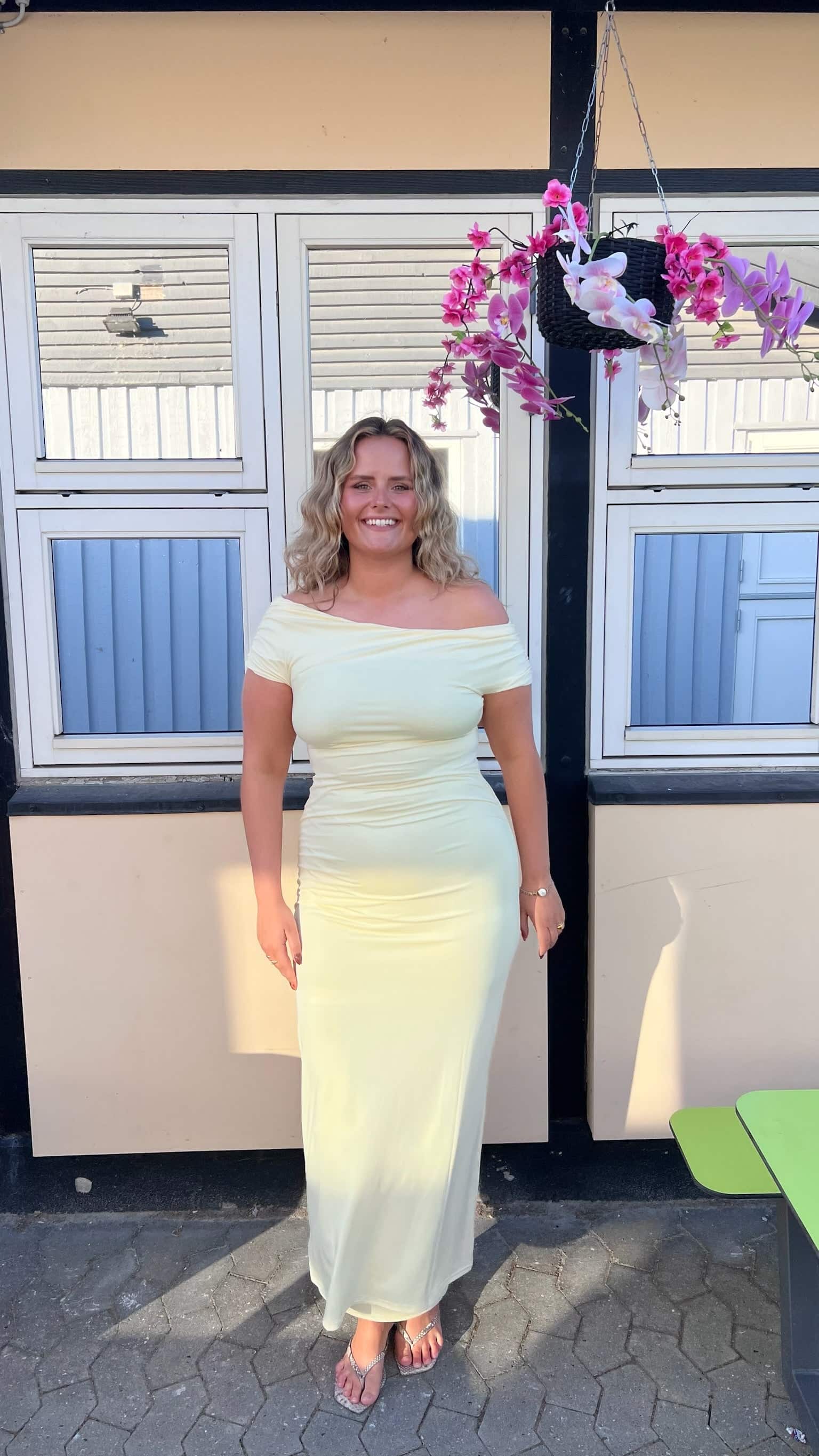Meshki - Imogen Off Shoulder Slinky Maxi Dress - Lemon