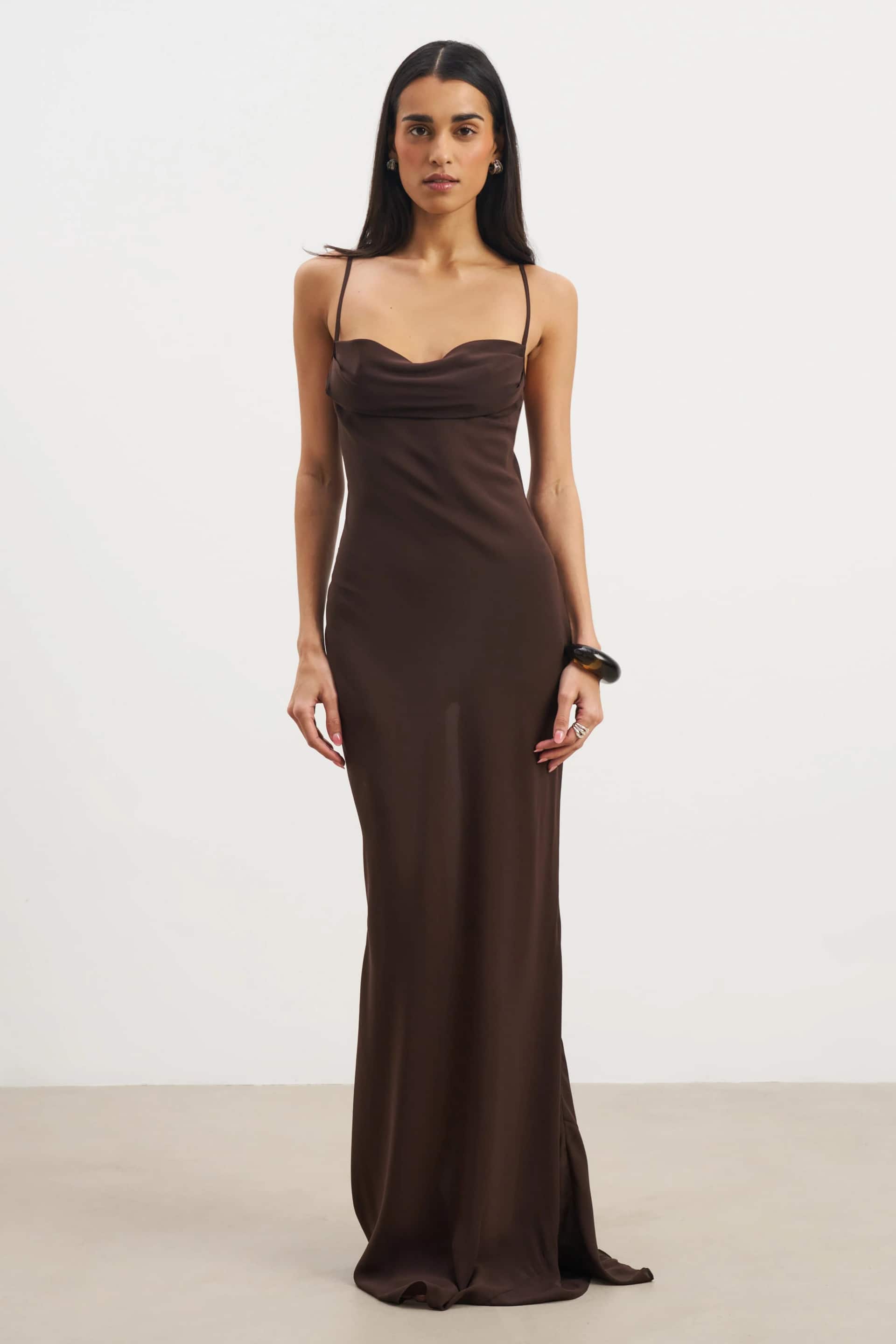 BOA - Sheer Ruched Chiffon Maxi Dress