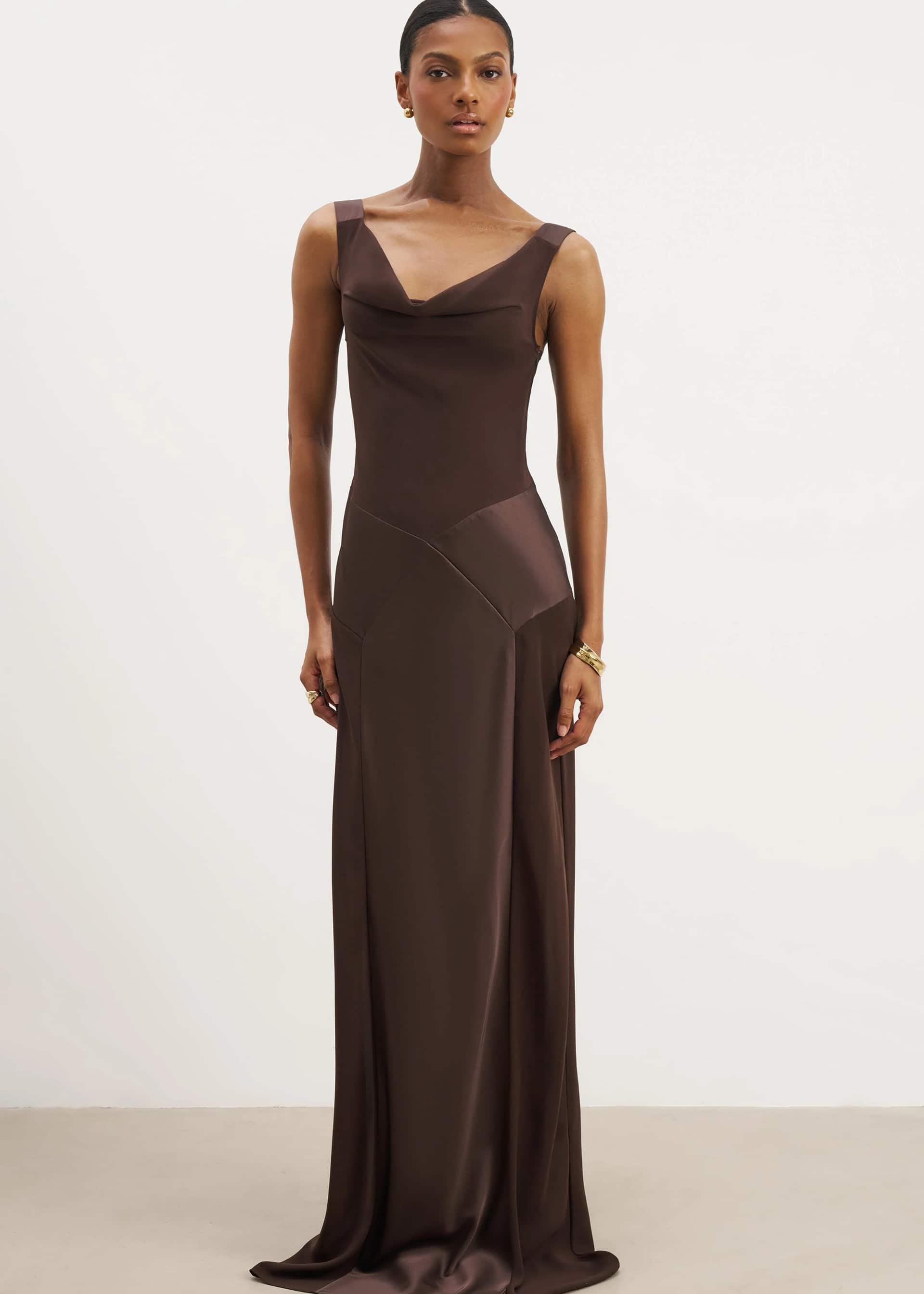 BOA - COWL NECK SATIN PANEL GOWN
