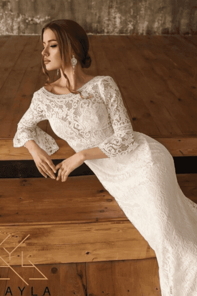 Kayla Dresses - Brudekjole med lange blondeærmer