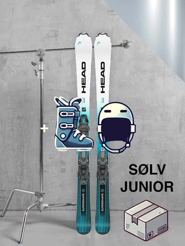 Junior carving ski inkl. skistave, støvler og hjelm – Sølv-pakke