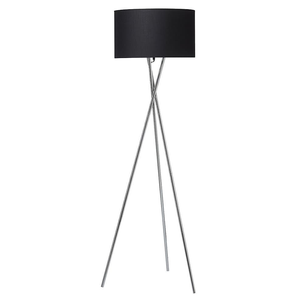 Gulvlampe, krom m. sort skærm