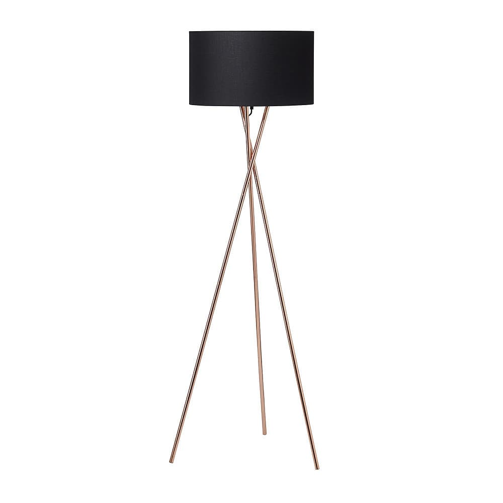 Gulvlampe, kobber m. sort skærm