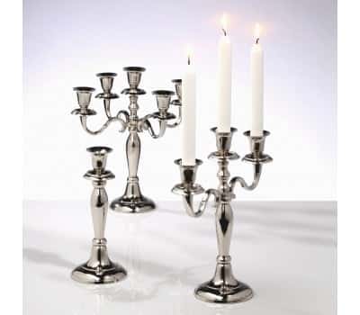 Lysestage, 3 armet forsølvet, herregårds version