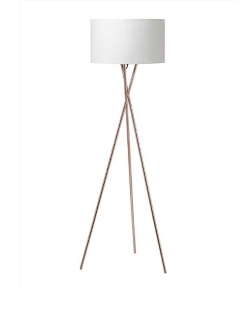 Gulvlampe, kobber m. hvid skærm