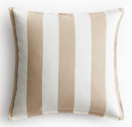Pude, beige stribet hørblanding, 50x50 cm