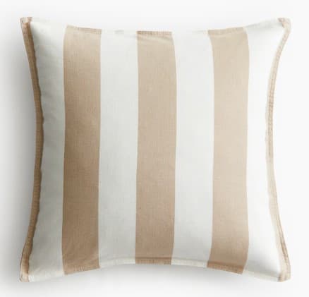 Pude, beige stribet hørblanding, 50x50 cm