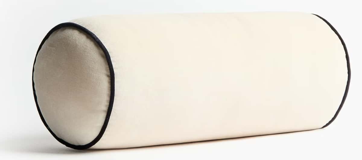 Pude rund, lys beige/ sort