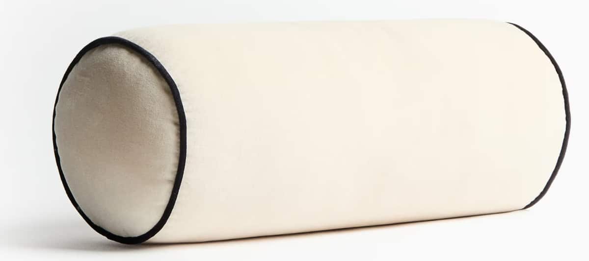 Pude rund, lys beige/ sort