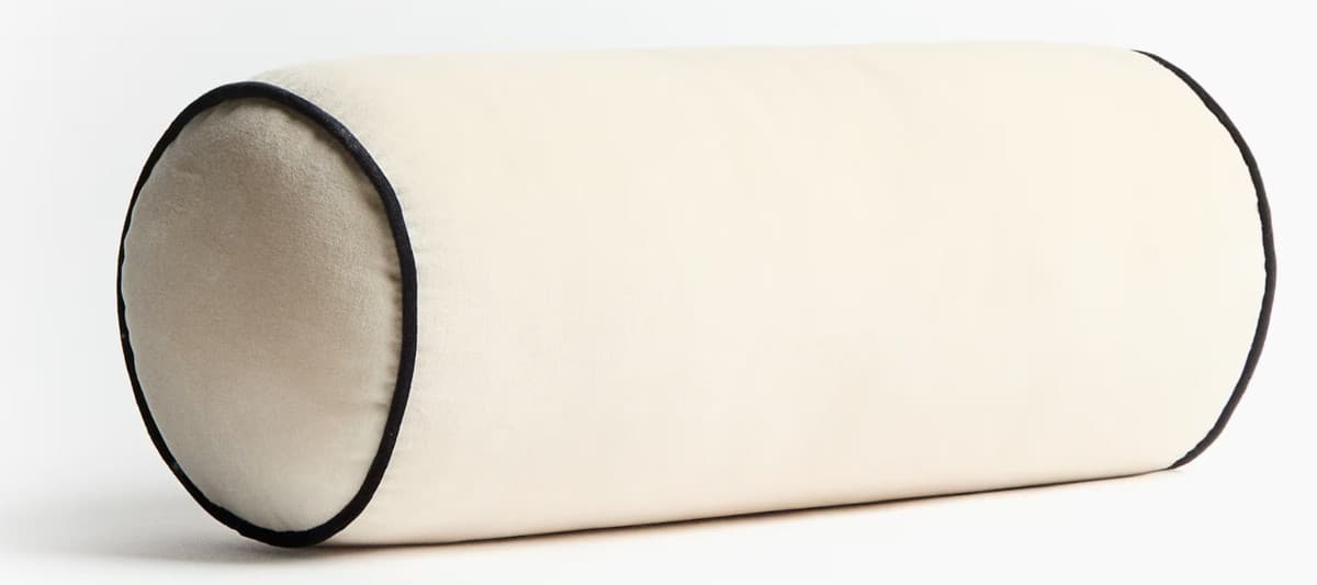 Pude rund, lys beige/ sort