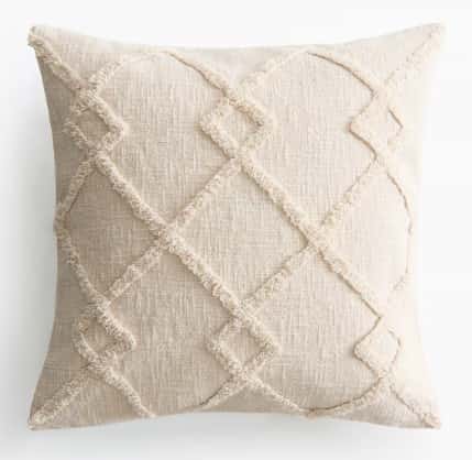 Pude, lys beige tuftet, 50x50 cm