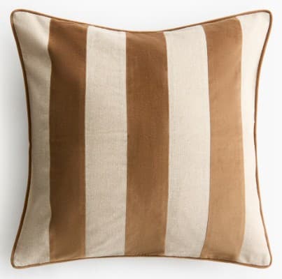Pude, beige brunstribet hørblanding, 50x50 cm