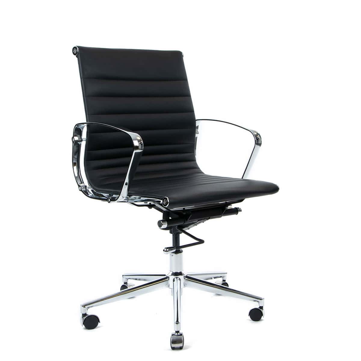 Kontorstol, sort læder & krom/ Office chair, black leather & chrome