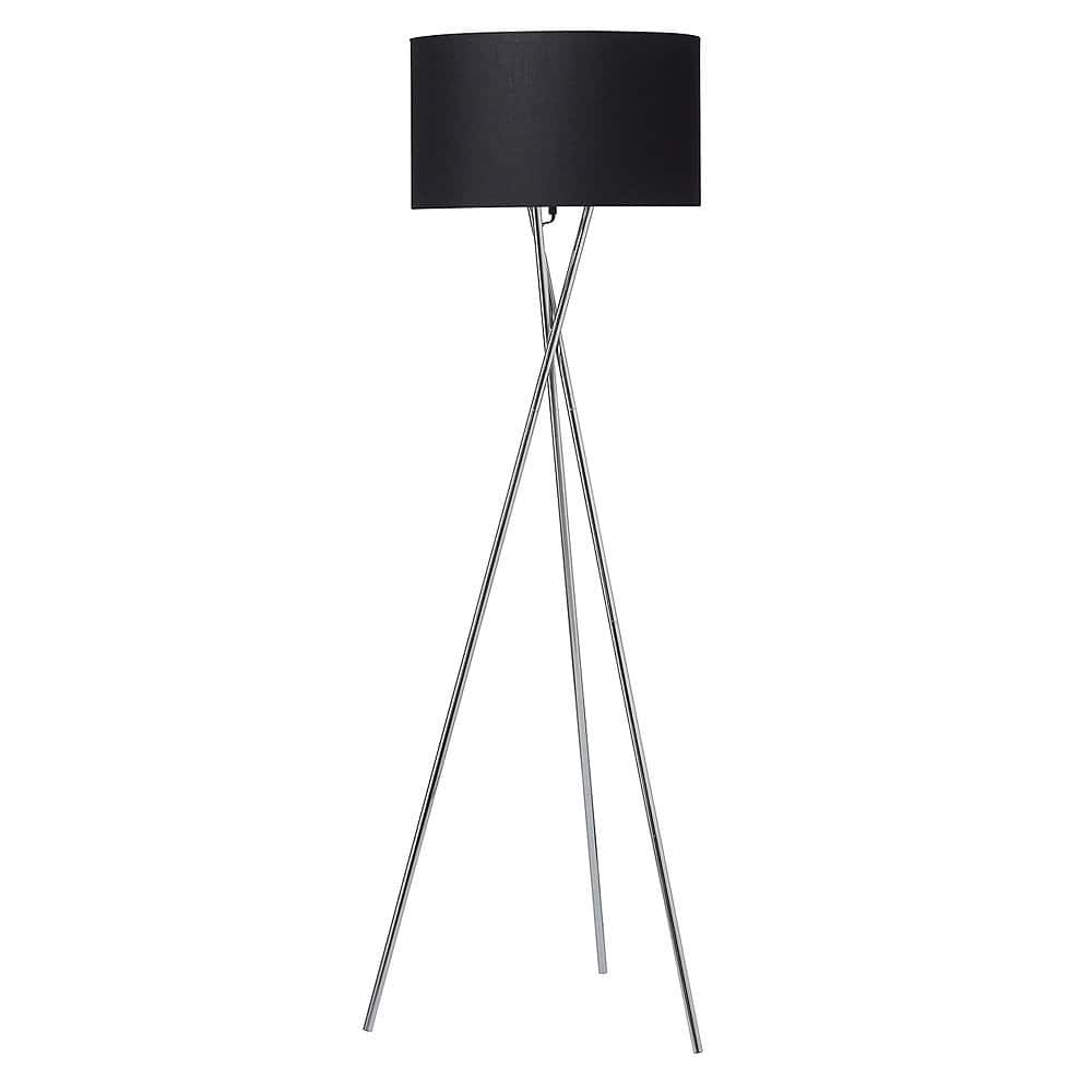 Gulvlampe, krom m. sort skærm