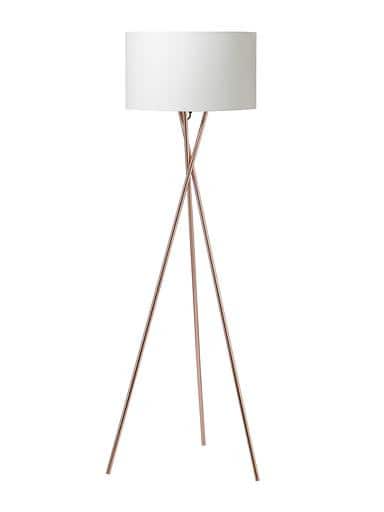 Gulvlampe, kobber m. hvid skærm
