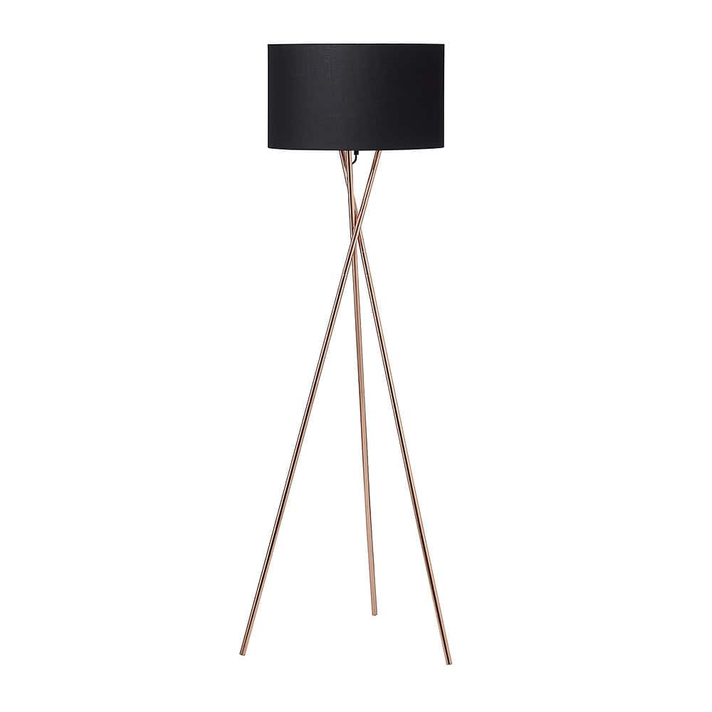 Gulvlampe, kobber m. sort skærm